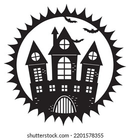 Gloomy Castle for Halloween, Color isolated Vector illustration of kawaii cartoon.