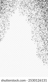 Gloomy Coal Vector Transparent Background. Sullen Grainy Flour Pattern. Minimal Powder Cover. Black Fraction Flying Design. Splash Confetti. Minimalist Grain Banner.