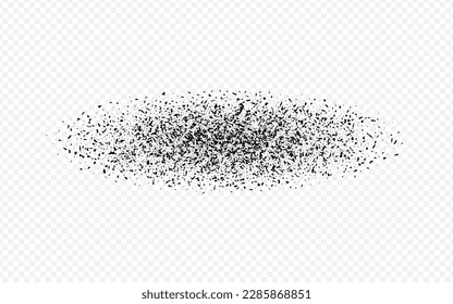 Gloomy Dust Vector Transparent Background. Dark Abstract Sand Pattern. Minimal Dotted Card. Black Gravel Circular Banner. Spray Coal. Graphic Grain Certificate.