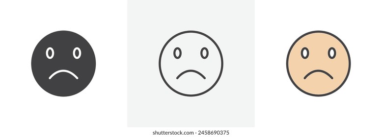 Gloomy Emoji Icon Set. Sad facial expression vector symbol. Unhappy emoji appearance sign.