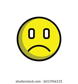 Gloomy Face Emoticon, Sad icon yellow emoji on white background