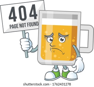 gloomy face of glass of beer cartoon character with 404 boards
