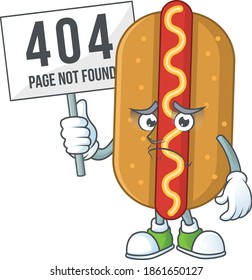 gloomy face of hotdog cartoon character with 404 boards. Vector illustration