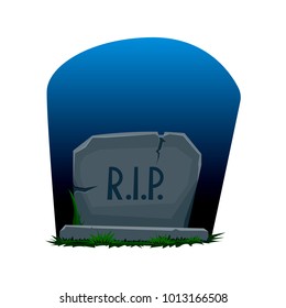 Gloomy gravestone in the cemetery. Gray monument on the grave of RIP. Vector cartoon illustration.