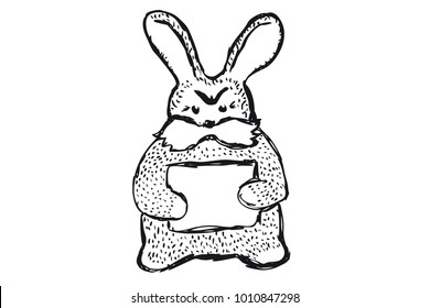 A gloomy hare with a piece of paper in its paws.