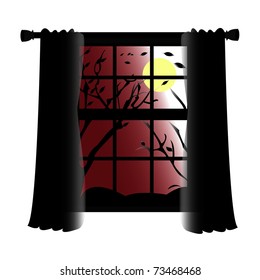 Gloomy Night Window Scene Editable