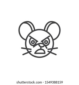 Gloomy rat emoticon line icon. linear style sign for mobile concept and web design. Angry mouse face emoji outline vector icon. Chinese 2020 year of the rat  symbol, logo illustration. Vector graphics