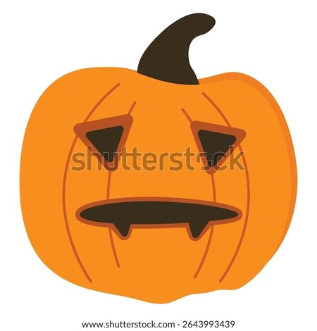 Gloomy and sad cartoon pumpkin illustration with downcast expression. Halloween-themed vector design isolated on white background, perfect for emotional, spooky or moody autumn projects.
