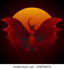 gloomy vector illustration of a dragon at sunset gradient