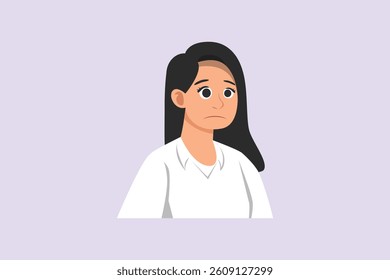 Gloomy woman's face. Face expressions Concept. Colored flat vector illustration isolated