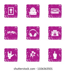 Glorify icons set. Grunge set of 9 glorify vector icons for web isolated on white background