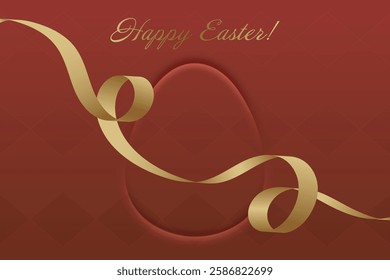 Glorious Easter. Festive Easter card, golden ribbon, bright red tones, religious holiday, resurrection, faith, divine blessings, spiritual renewal, church service, peace.