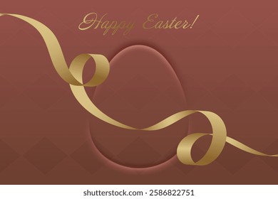 Glorious Easter. Festive Easter card, golden ribbon, warm red tones, religious holiday, resurrection, faith, divine blessings, spiritual renewal, peace, church.