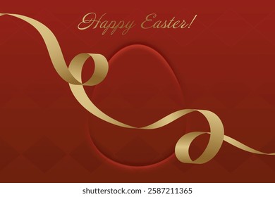 Glorious Easter. Festive Easter card, golden ribbon, bright red tones, religious holiday, resurrection, faith, divine blessings, spiritual renewal, peace, church gathering.