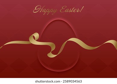 Glorious Easter. Festive red Easter greeting, golden ribbon, resurrection, faith, divine joy, church service, spiritual harmony, traditional blessing, holy celebration, peace.