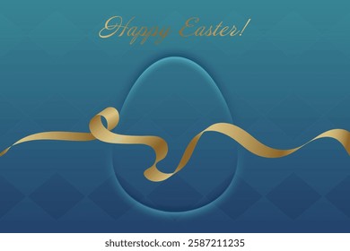 Glorious Easter. A shimmering gold ribbon decorates a blue Easter card, blending elegance with the deep symbolism of resurrection and renewal.