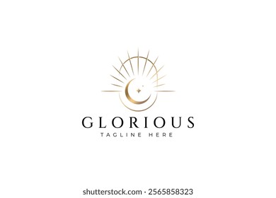 Glorious Logo Radiant Crescent Moon and Stars Emblem of Celestial Luxury