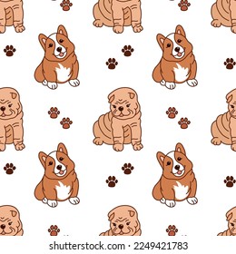 Glorious seamless pattern with cute puppies. Lovely pets. Vector illustration