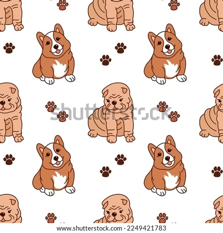 Glorious seamless pattern with cute puppies. Lovely pets. Vector illustration