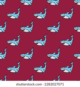 Glorious square tile with an amusing animal picture. Seamless pattern with shark on peach puff background. Design for posters with images of farm animals.