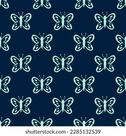 Glorious square tile with an amusing animal picture. Seamless pattern with butterfly with spots on wings from top view on magic mint background. Design for a tote bag with an animal motif.
