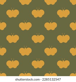 Glorious square tile with an amusing animal picture. Seamless pattern with butterfly with circular wings shape on satin sheen gold background. Design for postcards with images of exotic animals.