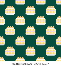 Glorious square tile with an amusing food picture. Seamless pattern with cake on hansa yellow background. Design for a square motif.