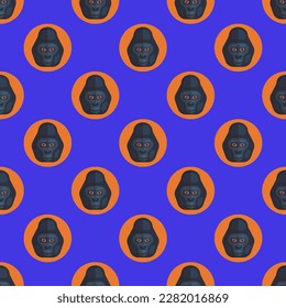 Glorious square tile showcasing a cheerful animal picture. Seamless pattern with gorilla on medium spring bud background. Design for keychains featuring animals.