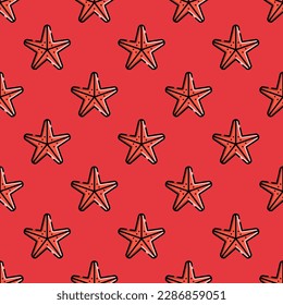 Glorious square tile showcasing a cheerful animal picture. Seamless pattern with starfish on bubble gum background. Design for infographics with pictures of mammals.