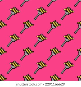 Glorious square tile showcasing a cheerful food picture. Seamless pattern with fork on rose bonbon background. Design for an eco-friendly wrap for tacos.