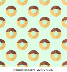 Glorious square tile showcasing a cheerful food picture. Seamless pattern with donut on magic mint background. Design for an insulating wrap for French fries.