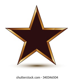 Glorious vector black star with golden outline, festive 3d pentagonal design element, clear EPS8.