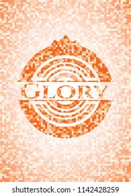 Glory abstract emblem, orange mosaic background