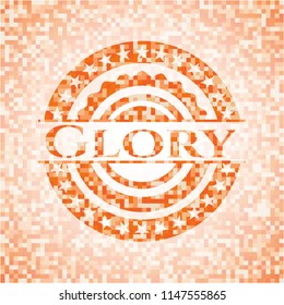 Glory abstract emblem, orange mosaic background