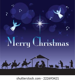 The Glory of Christmas. Vector illustration the traditional Christian Christmas Nativity scene.