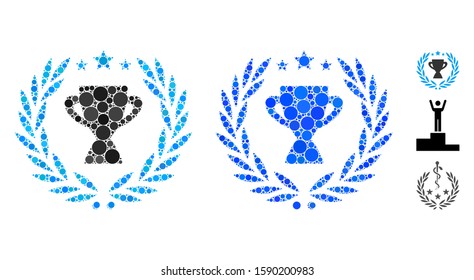 Glory emblem mosaic of small circles in various sizes and color tinges, based on glory emblem icon. Vector filled circles are combined into blue collage.