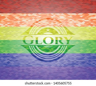 Glory emblem on mosaic background with the colors of the LGBT flag