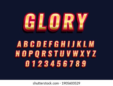 Glory gold red font effect. Set of alphabet character and number in gold metal style for logo template, typography headline, poster, game logo