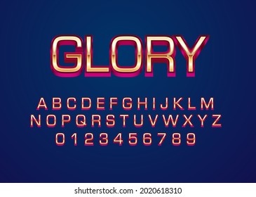 Glory gold red font effect. Set of alphabet character and number in gold metal style for logo template, typography headline, poster, game logo