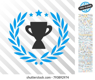 Glory icon with 700 bonus bitcoin mining and blockchain pictographs. Vector illustration style is flat iconic symbols design for crypto-currency software.