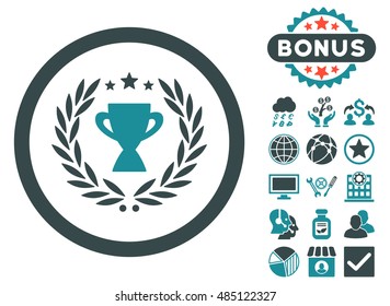 Glory icon with bonus design elements. Vector illustration style is flat iconic bicolor symbols, soft blue colors, white background.