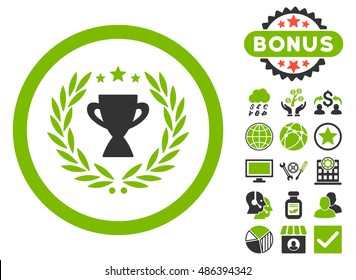 Glory icon with bonus images. Vector illustration style is flat iconic bicolor symbols, eco green and gray colors, white background.