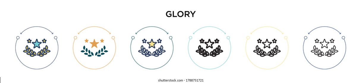 Icono de gloria en estilo relleno, delgado, contorno y trazo. Ilustración vectorial de dos diseños de vectores de gloria de color y negro se pueden utilizar para móviles, ui, web