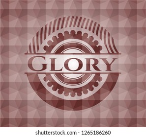 Glory red seamless emblem with geometric pattern background.