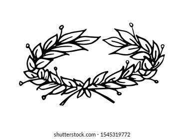 glory symbol laurel wreath at some angle vector illustration with black lines in hand drawn style isolated on white background