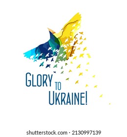 Glory to Ukraine. Abstract bird blue and yellow. No war. Vector illustration