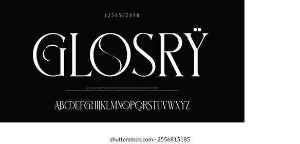 Glosry  Modern Italic Regular Alphabet Font. Typography urban style fonts for technology, digital, movie logo design. vector illustration