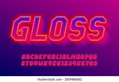 Gloss alphabet font. 3D effect shining letters and numbers. Stock vector typescript for your typography design.