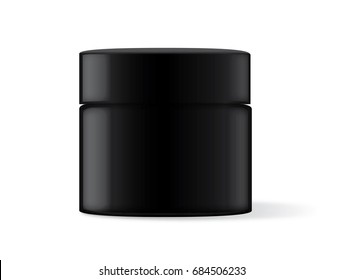 Gloss black cream jar not have label with plastic lid. Ideal for cosmetic container mock up.