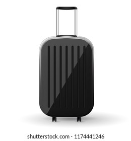 Gloss Black Hard Shell Suitcase With Spinner Wheels. Vector Illustration.